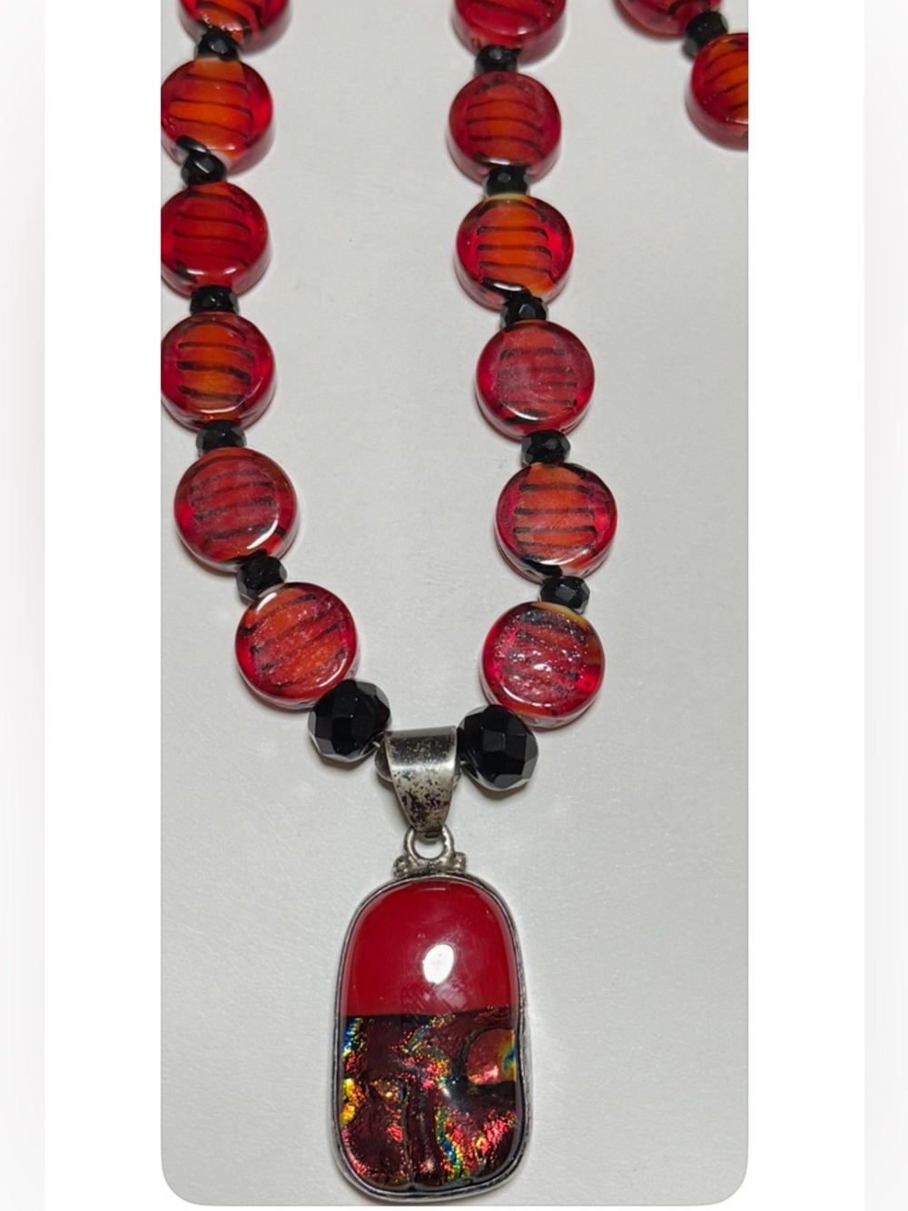 925 Murano and dichroic glass pendant necklace
